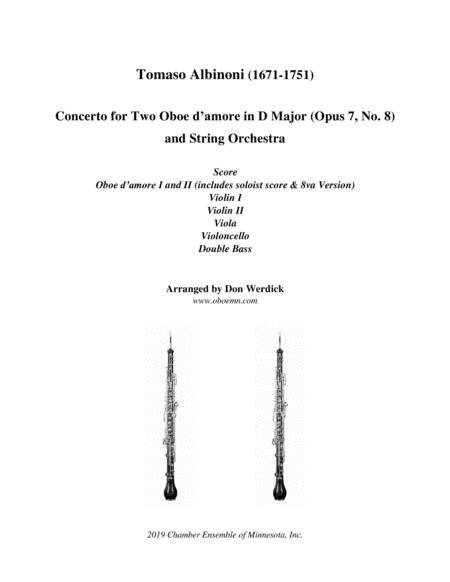 Concerto for Two Oboe d’amore in D Major, Op. 7 No. 8 and String Orchestra (arr. Don Werdick (1946 - ))