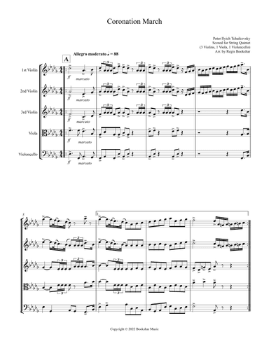 Coronation March (Db) (String Quintet - 3 Violins, 1 Viola, 1 Cello) (arr. Regis Bookshar)