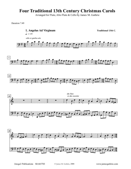 Four Traditional 13th Century Christmas Carols for Flute, Alto Flute & Cello (arr. James M. Guthrie, ASCAP)