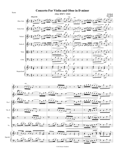 Bach BWV 1060 Concerto Oboe and Violin and Strings Score and Parts (arr. R G Roth)