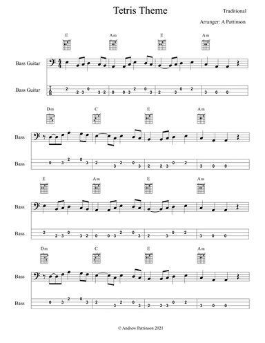 Tetris theme for Easy Bass (arr. Andrew Pattinson)