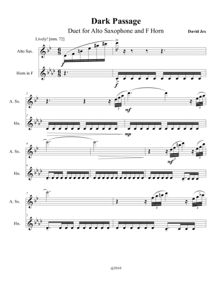 Dark Passage, Duet for Alto Saxophone and F Horn
