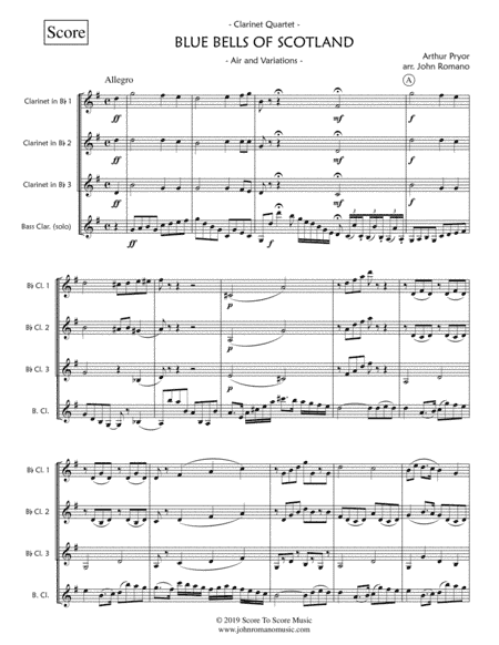 Blue Bells of Scotland (Clarinet Quartet) (arr. John Romano)