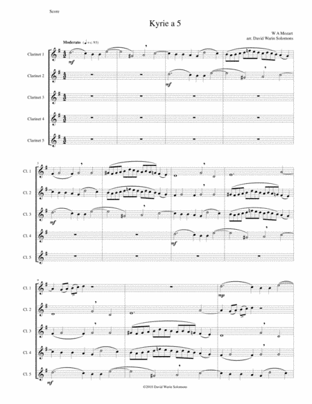 Mozart Kyrie canon a 5 arranged for 5 clarinets (arr. David Warin Solomons)