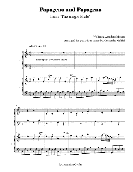 Papageno and Papagena - from Mozart's Magic Flute - Easy piano duet (arr. Alessandra Gelfini)
