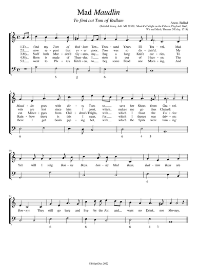 Mad Maudlin: To find my Tom of Bedlam (arr. Early Music Scores)