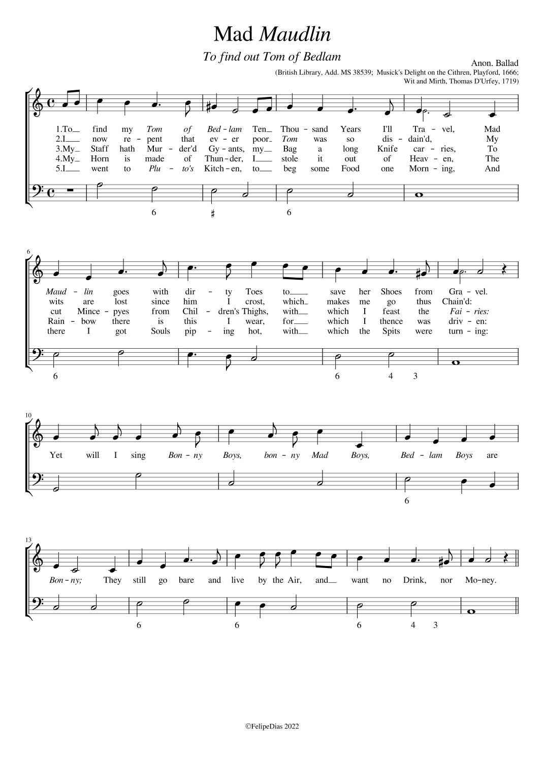 Mad Maudlin: To find my Tom of Bedlam (arr. Early Music Scores)
