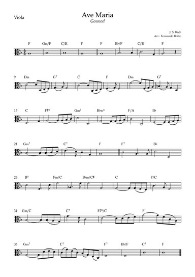 Ave Maria (Gounod) for Viola Solo with Chords (F Major) (arr. Fernando Britto)