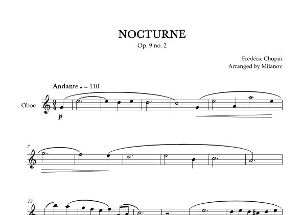 Chopin Nocturne op. 9 no. 2 | Oboe | C Major | Easy beginner (arr. Milanov)