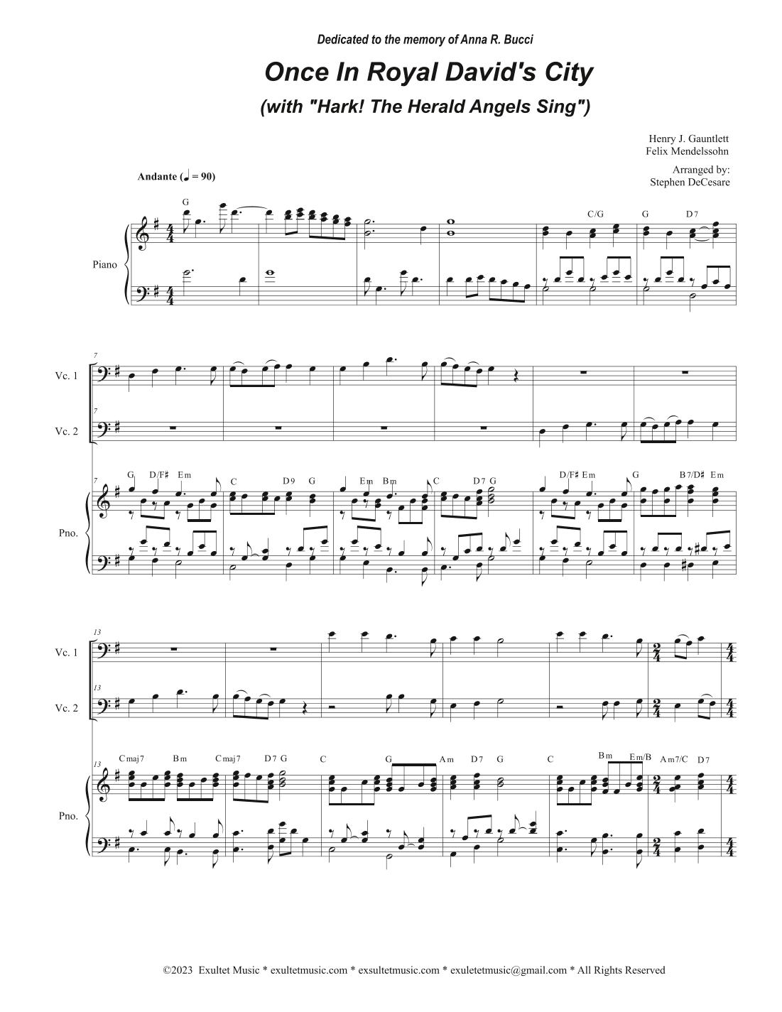 Once In Royal David's City (with "Hark! The Herald Angels Sing") (Cello Duet) (arr. Stephen DeCesare)