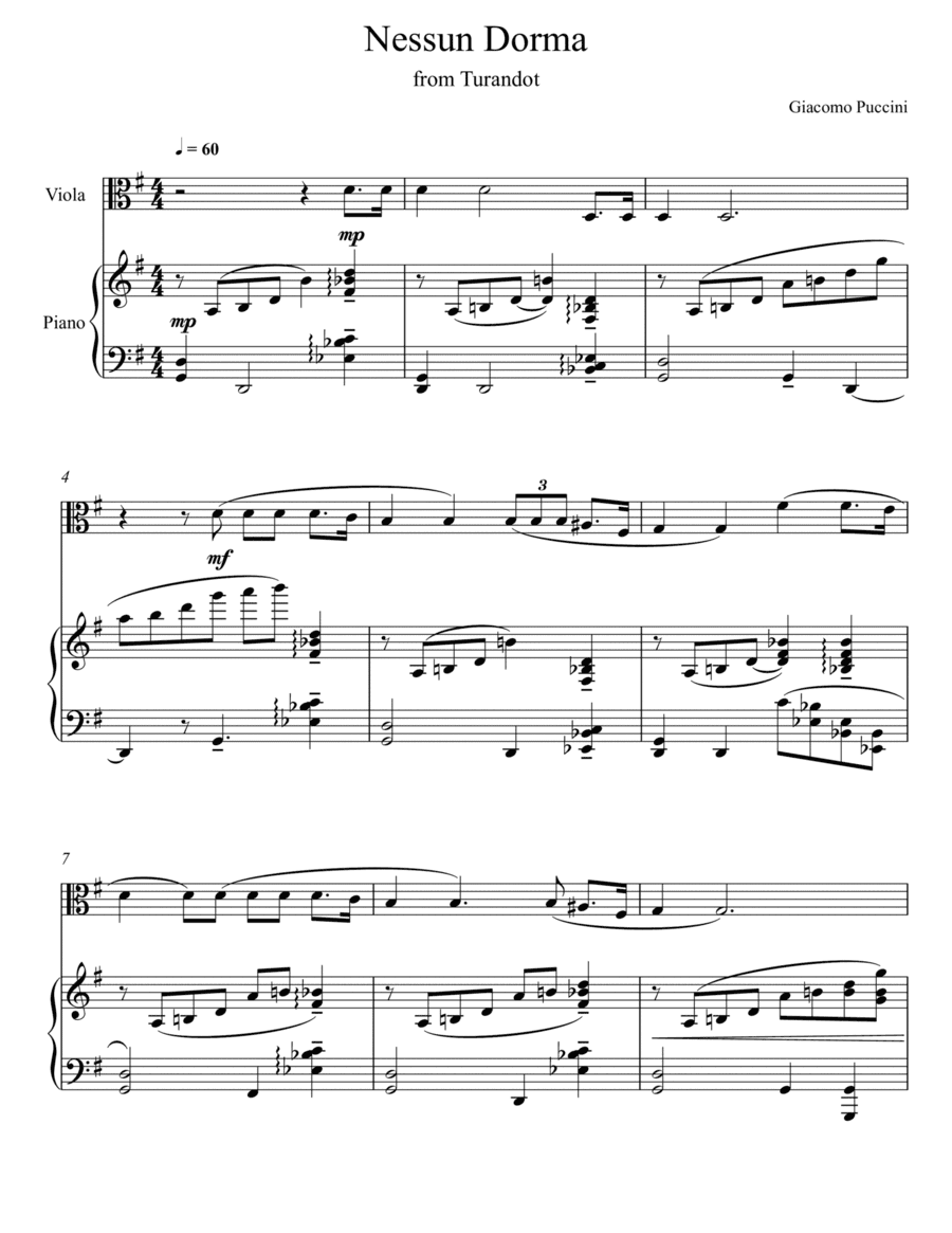 Giacomo Puccini - Nessun Dorma - Turandot (Viola Solo) (arr. André Laitano)