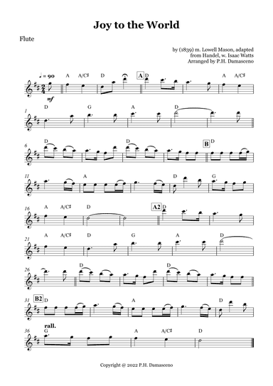 Joy to the World - Flute Solo and Piano Accompaniment with Chords (arr. P.H. Damasceno)