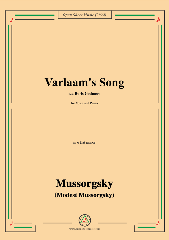 Mussorgsky-Varlaam's Song,in e flat minor,from Boris Godunov,for Voice and Piano (arr. OSM Press)