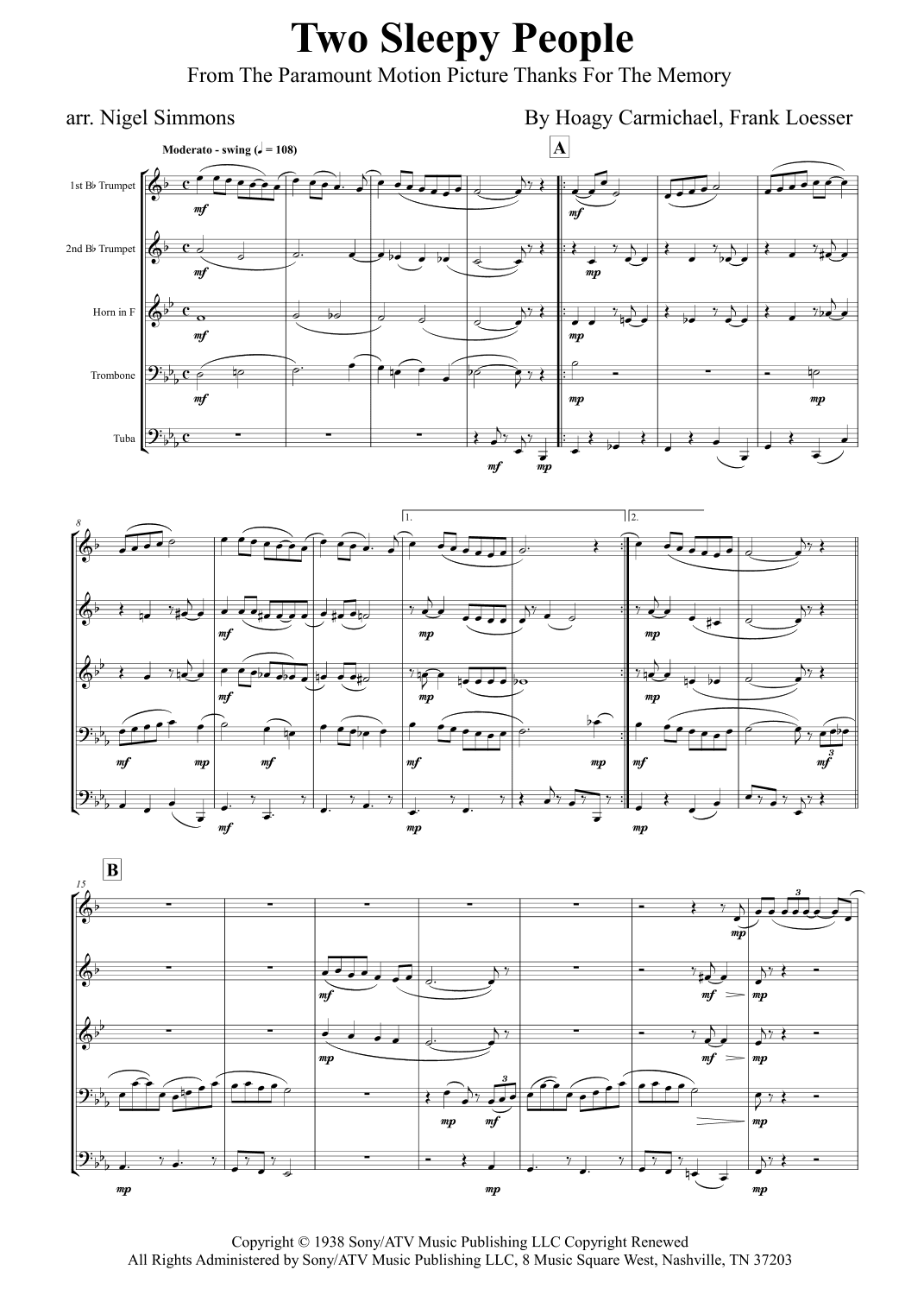 Two Sleepy People (arr. Nigel Simmons)