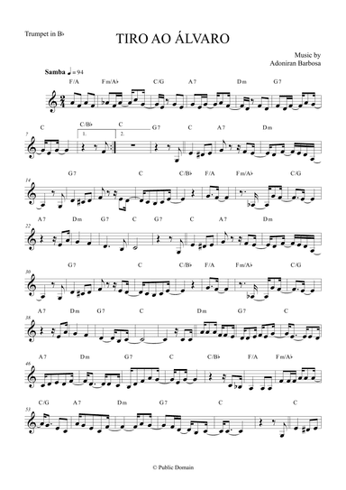 Tiro ao Álvaro by Adoniran Barbosa - Trumpet in Bb (arr. The Sheet Music Library)
