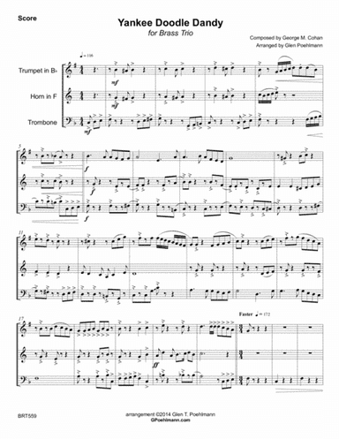 YANKEE DOODLE BOY arranged for BRASS TRIO.  also known as Yankee Doodle Dandy (George M. Cohan) (arr. Glen Poehlmann)
