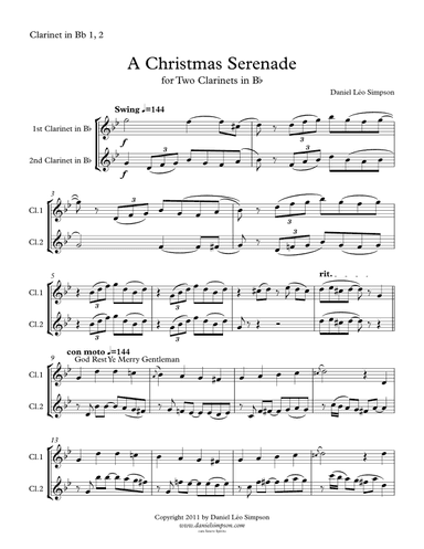 Christmas Serenade for 2 Bb Clarinets (arr. Daniel Léo Simpson)