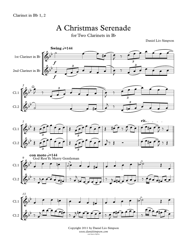 Christmas Serenade for 2 Bb Clarinets (arr. Daniel Léo Simpson)