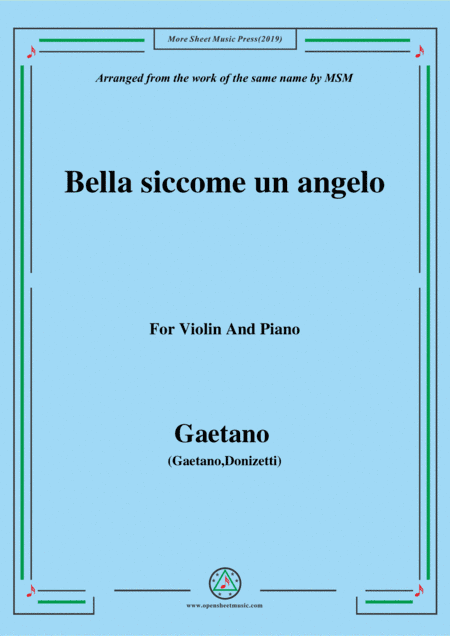 Gaetano-Bella siccome un angelo, for Violin and Piano (arr. MSM)