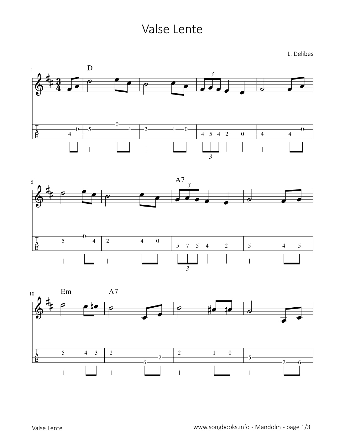 Valse Lente - L. Delibes (arr. songbooks.info)