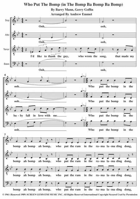 Who Put The Bomp (in The Bomp Ba Bomp Ba Bomp) (arr. Andrew Emmet)