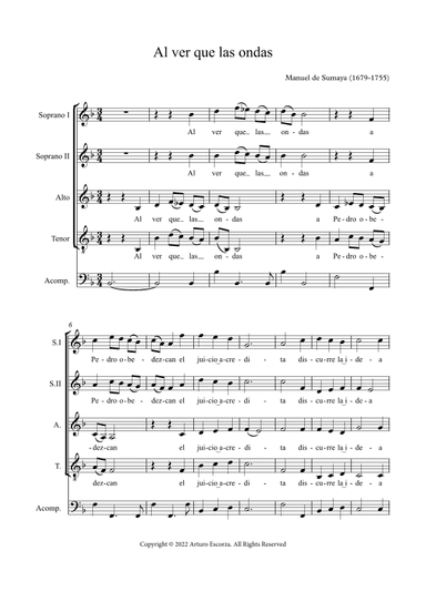 Al ver que las ondas - Villancico a 4 - Score Only (arr. Arturo Escorza)