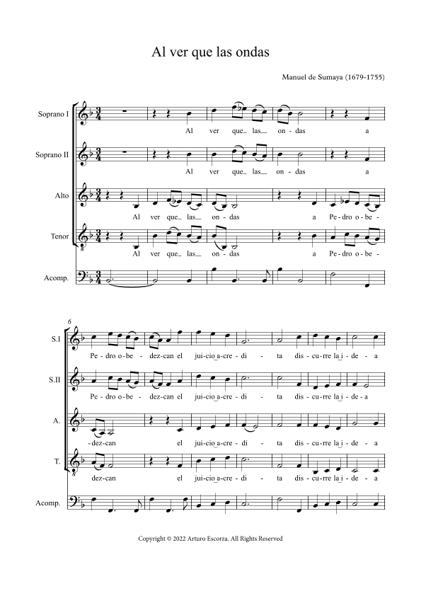 Al ver que las ondas - Villancico a 4 - Score Only (arr. Arturo Escorza)