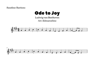 Ode to Joy - Eeasy to Baritone Saxophone (arr. Edmarcelino)