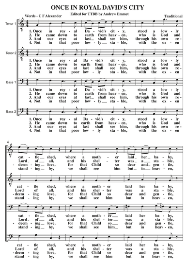 Once In Royal David's City A Cappella TTBB (arr. Edited by Andrew Emmet)