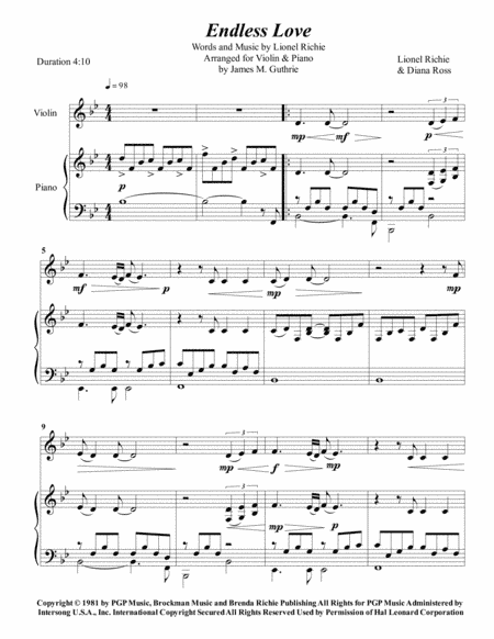 Endless Love (arr. James M. Guthrie, ASCAP)