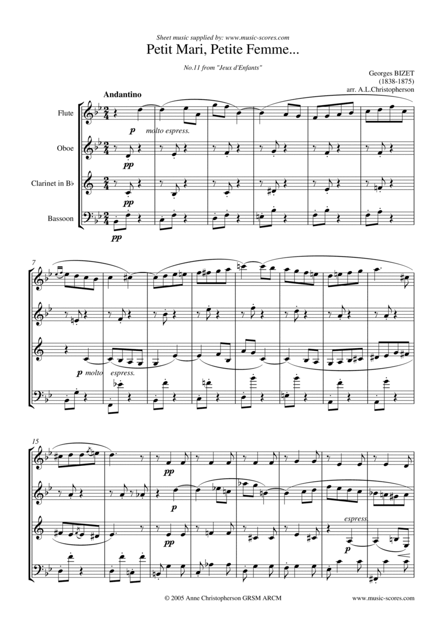 Petit Mari, Petite Femme - Flute, Oboe, Bassoon and French Horn (arr. Anne L Christopherson GRSM ARCM)