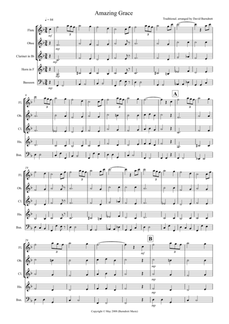 Amazing Grace for Wind Quintet (arr. David Burndrett)