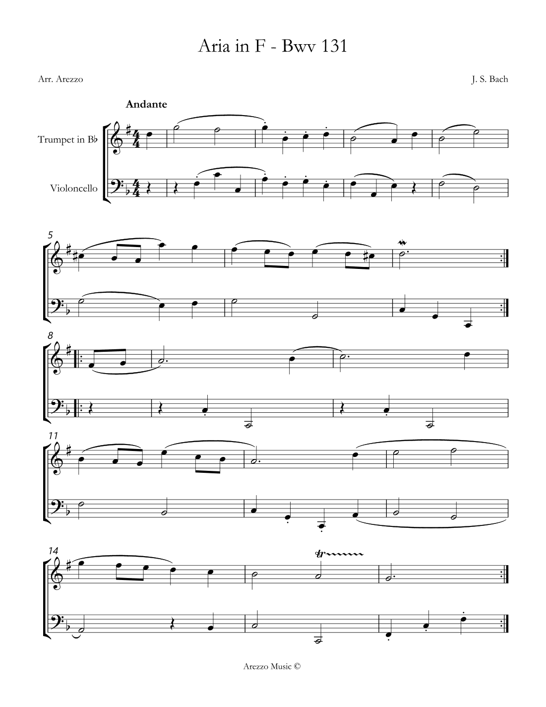 bach bwv anh. 131 gavotte in f major Viola and Cello  Sheet Music (arr. Arezzo Music)