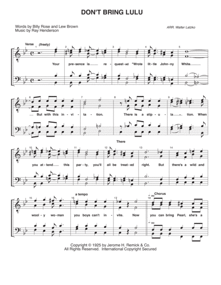 Don't Bring Lulu (arr. Walter Latzko)