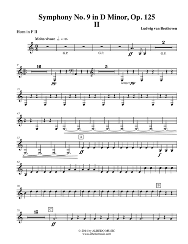 Beethoven Symphony No. 9, Movement II - Horn in F 2 (Transposed Part), Op. 125 (arr. Doug Clyde)