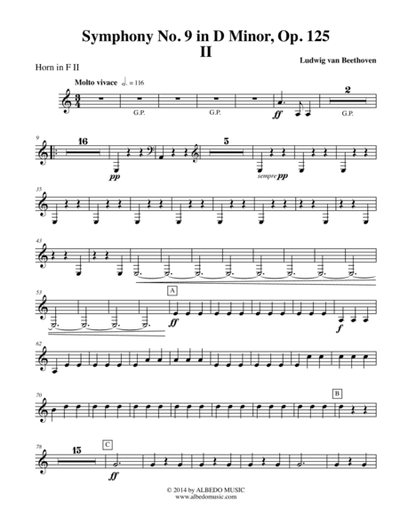 Beethoven Symphony No. 9, Movement II - Horn in F 2 (Transposed Part), Op. 125 (arr. Doug Clyde)