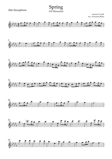 Spring - 3rd Movement (Antonio Vivaldi) for Alto Saxophone Solo (arr. Fernando Britto)
