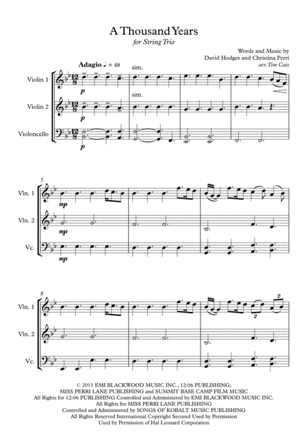 A Thousand Years (arr. Tim Cais)