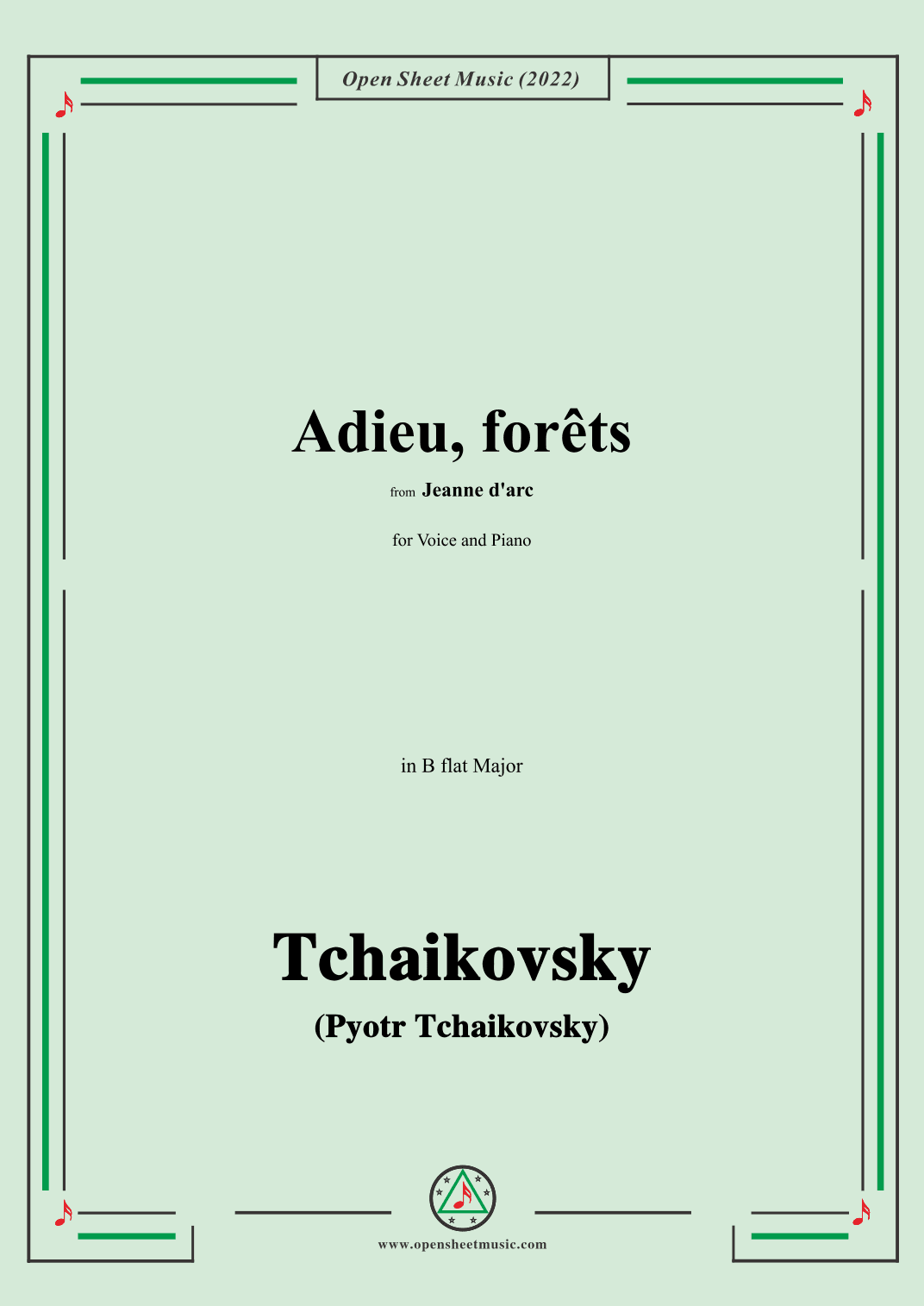 Tchaikovsky-Adieu,forêts,from Jeanne D'arc,in B flat Major,for Voice and Pinao (arr. OSM Press)