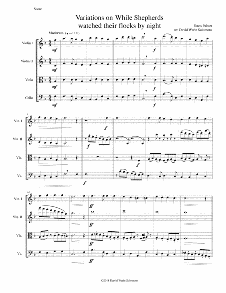 Variations on While shepherds watched their flocks by night for string quartet (arr. David Warin Solomons)