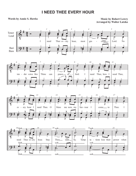 I NEED THEE EVERY HOUR (arr. Walter Latzko)