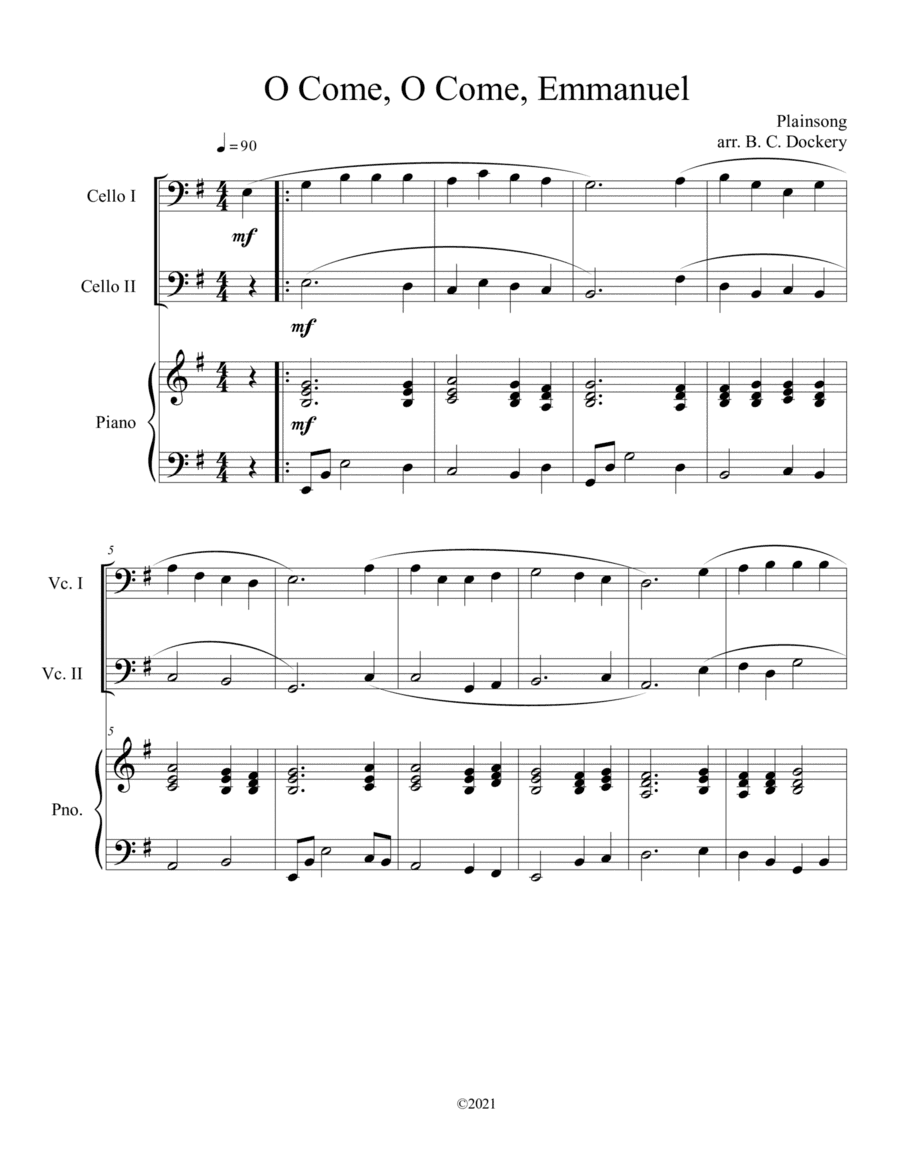 O Come, O Come, Emmanuel (Cello Duet with Piano Accompaniment) (arr. B. C. Dockery)