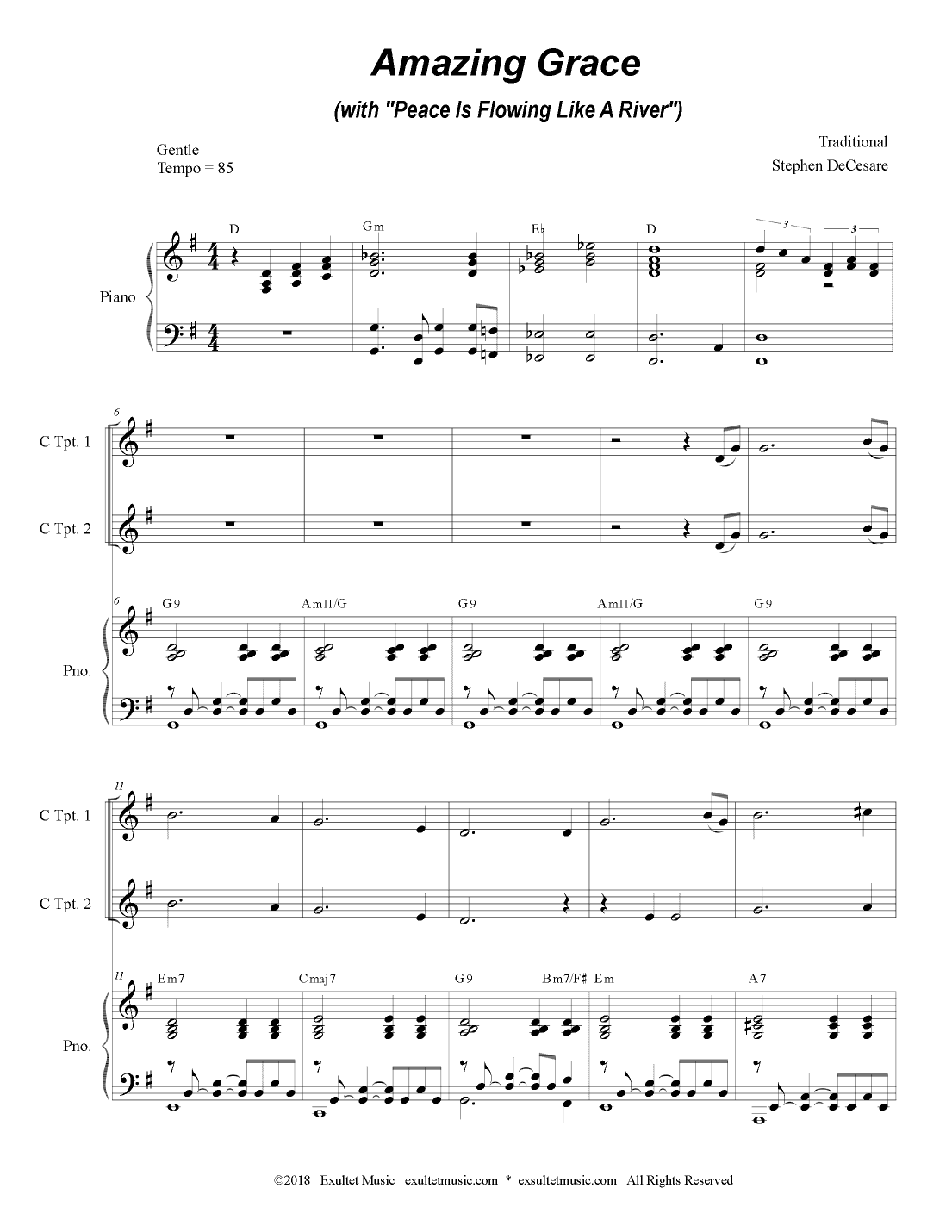 Amazing Grace (with "Peace Is Flowing Like A River" - Brass Quartet and Piano) (arr. Stephen DeCesare)