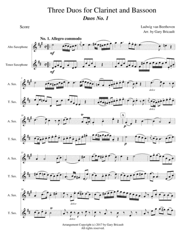 Three Duos for Clarinet and Bassoon - Duos No. 1 (arr. Gary Bricault)