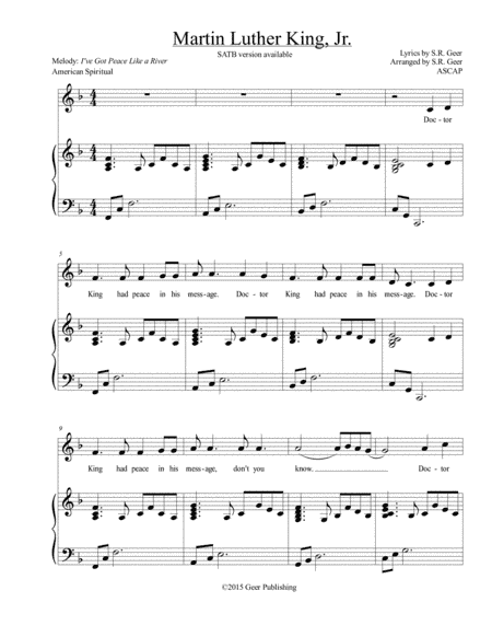 A Tribute Solo in Praise of  Martin Luther King, Jr. (arr. S.R.Geer, ASCAP)