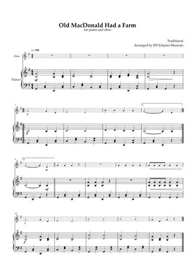 Old MacDonald Had A Farm for piano and oboe (arr. JPS Edições Musicais)