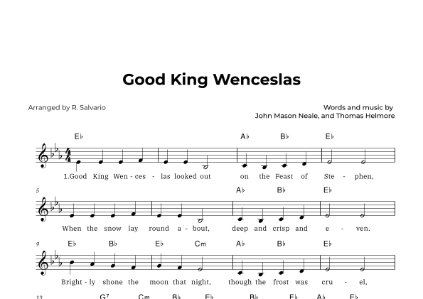 Good King Wenceslas (Key of E-Flat Major) (arr. R. Salvario)