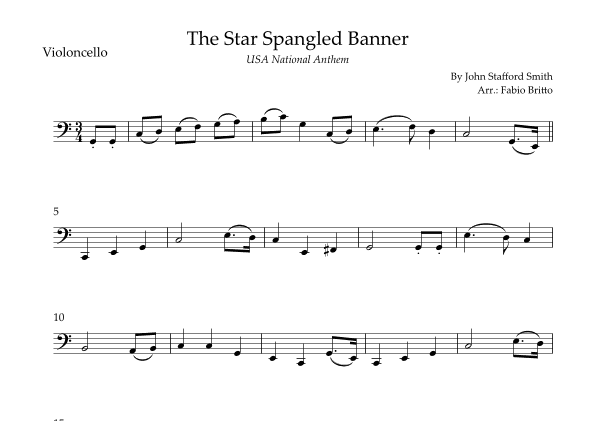 The Star Spangled Banner (USA National Anthem) for Cello Solo (arr. Fabio Britto)