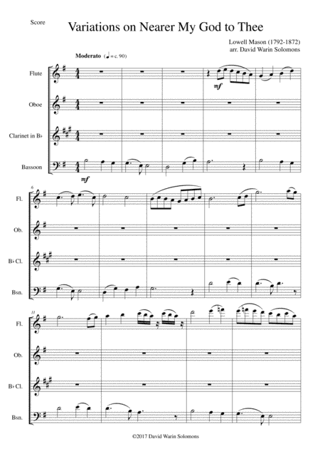 Variations on Nearer my God to Thee (Bethany) for wind quartet (arr. David Warin Solomons)