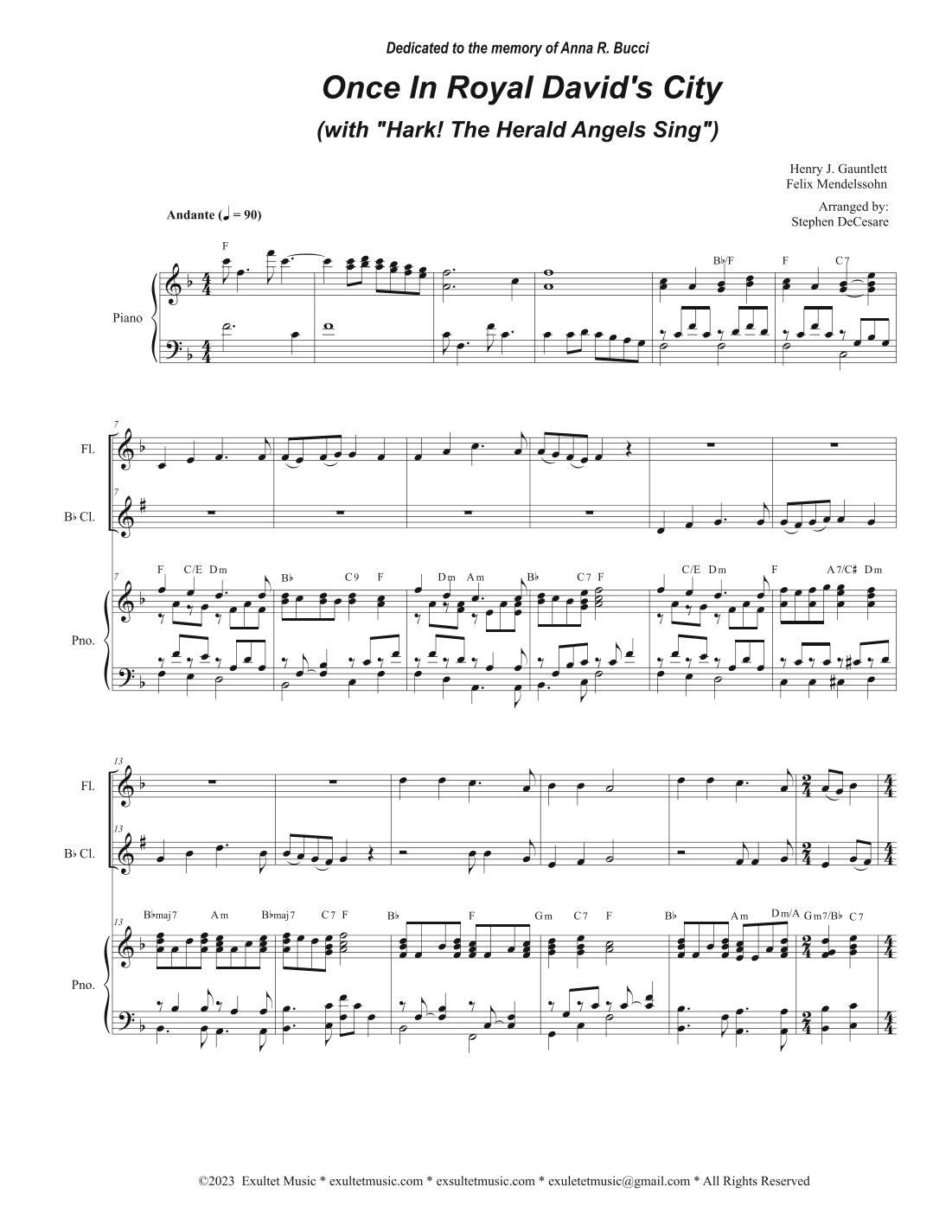 Once In Royal David's City (with "Hark! The Herald Angels Sing") (Duet for Flute & Bb-Clarinet) (arr. Stephen DeCesare)